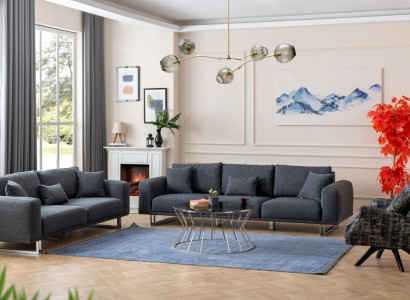 Designer Living room Set Sofa set 4 + 3 + 1 Seat Luxury Gray Living landscape